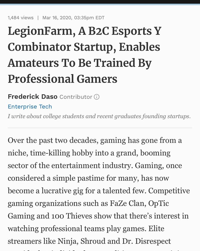 Forbes, March 2020, three weeks into the batch and three days into the lockdown. The demo day it was written for never happened in a room.